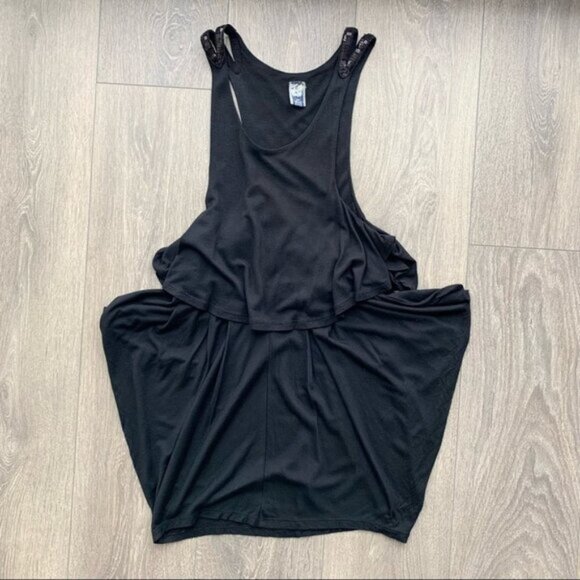 Free People Embellished Sparkle Shoulder Tank Top Draped Black Size S Y2k 2000s - Picture 3 of 11
